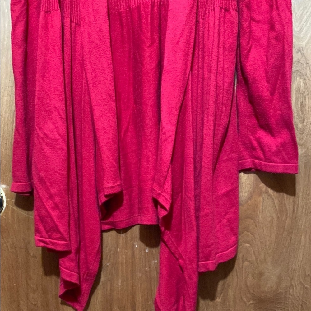 Crimson Red Medium Open-Front Draped Cardigan with Shawl Collar Asymmetrical - Picture 2 of 9